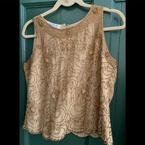 J Kara New York Bugle Beaded gold formal Bodice top.